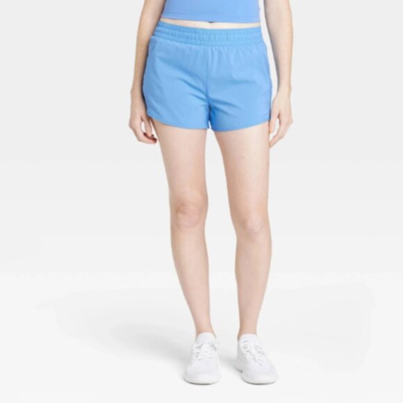 NWT All In Motion Women XL Blue Denim Woven Mid-Rise Elastic Waist Run Shorts 3 - Picture 1 of 14